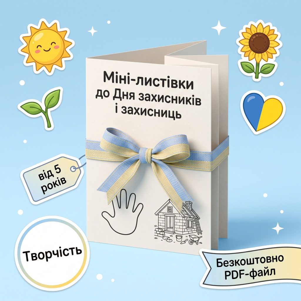 День захисників і захисниць 1 жовтня міні-листівка розмальовка для дітей листівка-гармошка патріотичні наліпки стікерпак вироби своїми руками для дошкільнят безкоштовні шаблони