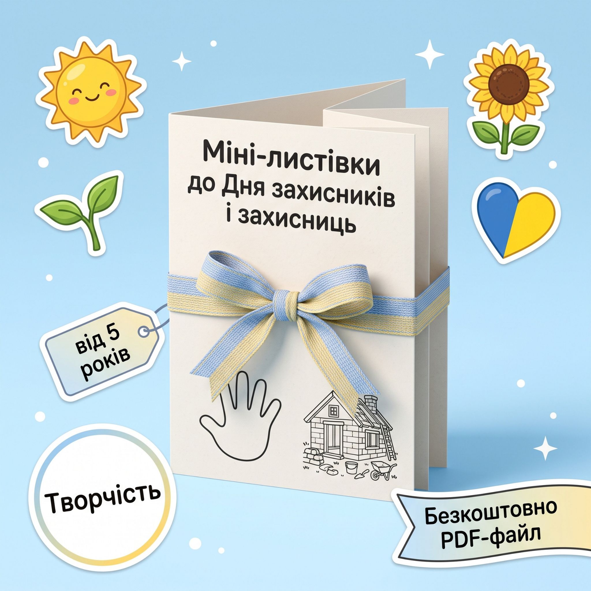 День захисників і захисниць 1 жовтня міні-листівка розмальовка для дітей листівка-гармошка патріотичні наліпки стікерпак вироби своїми руками для дошкільнят безкоштовні шаблони